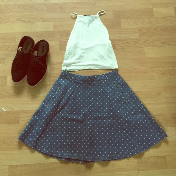 ❌❌SOLD❌ denim, polka dot skirt.