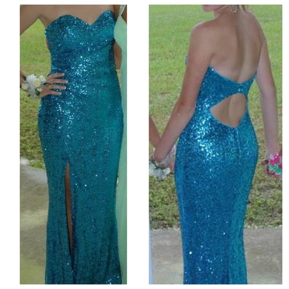 Blue sequin prom dress worn once!