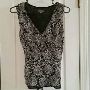 Ann Taylor Black and Off White Print Blouse