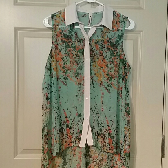 Watercolor collared high-low tank
