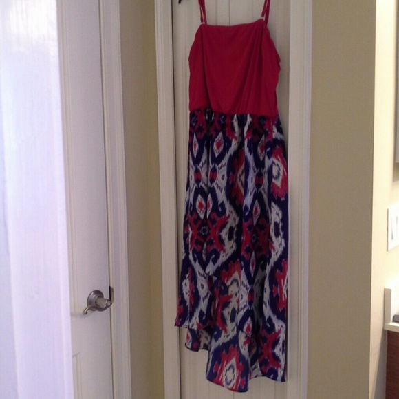 Red white and blue patriotic July 4th hi-lo dress