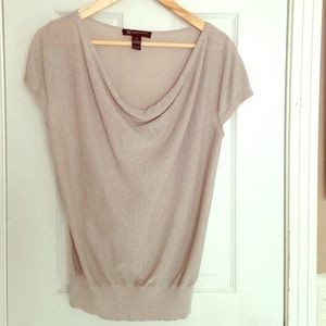 Gold sheer cowl neck top