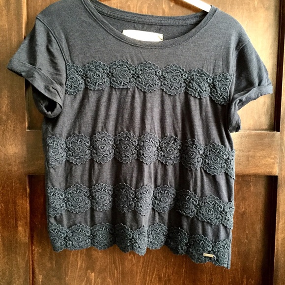 SOLD Abercrombie Dark Blue Top With Lace Stripes