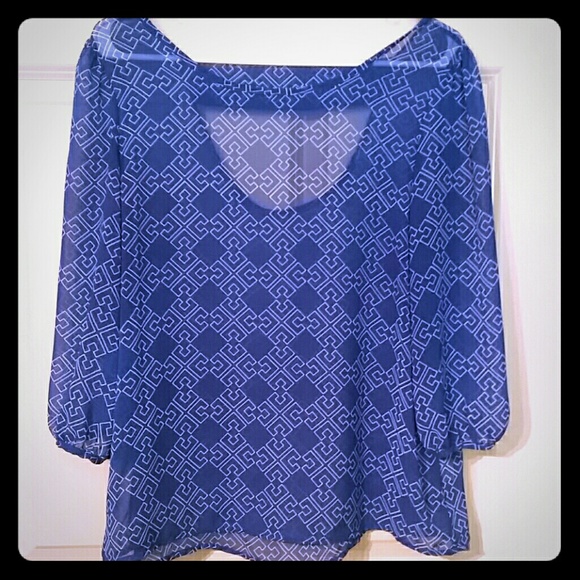 Royal blue and white patterned top