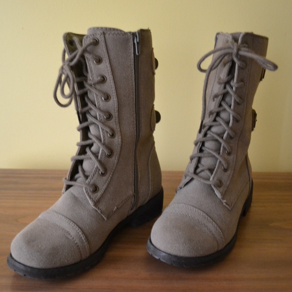 Charlotte Russe Boots - Tan Suede Combat Boots