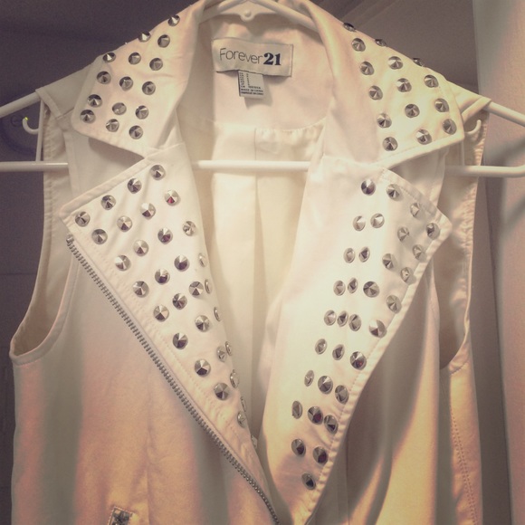 White faux leather studded vest
