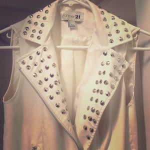 White faux leather studded vest