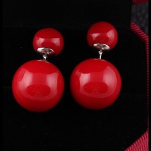 Double Ball Earrings - Red
