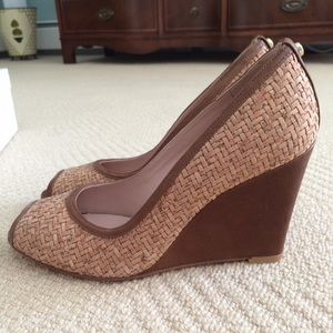 Stuart Weitzman woven peep toe wedges