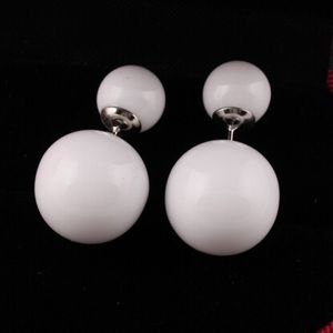 Double Ball Earrings - White