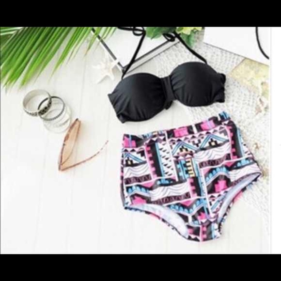 High waist retro style swim suit