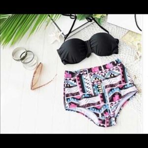 High waist retro style swim suit