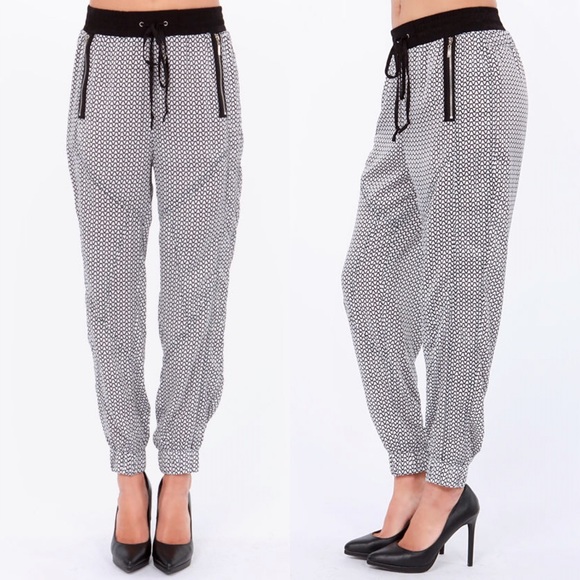 Push the Limits Black and Ivory Print Harem Pants