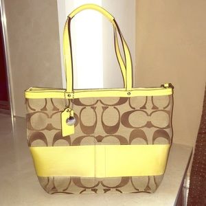 Coach Signature Purse with Light Yellow Trim