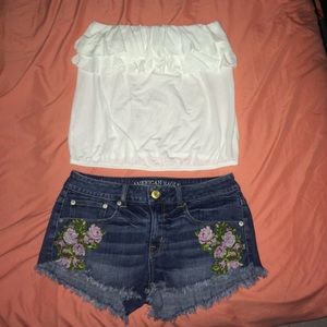 White ruffled tube top