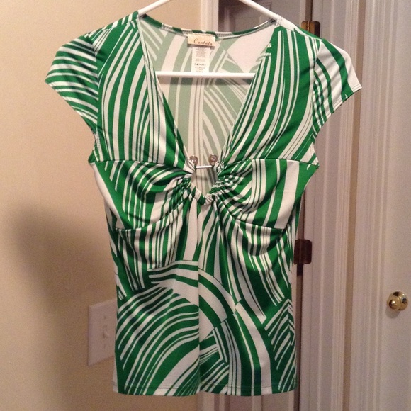 🌺Cantata Green/White Cap Sleeve Top (Size S)🌺