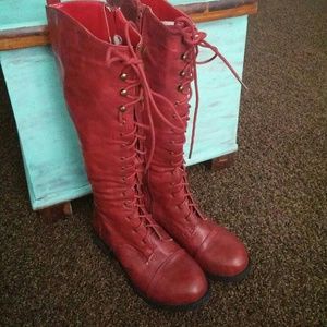 Red combat boots