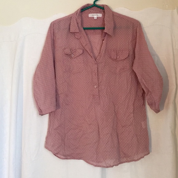 Pink polka dot button up blouse - Picture 1 of 2