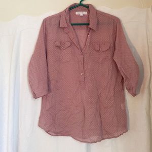 Pink polka dot button up blouse