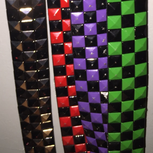 4 checkerboard belts bundle. Silver green purp red