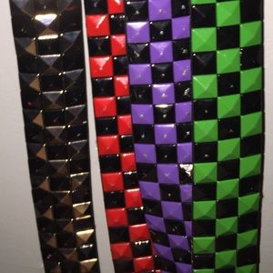 4 checkerboard belts bundle. Silver green purp red
