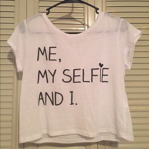 White crop top "me my selfie and I"