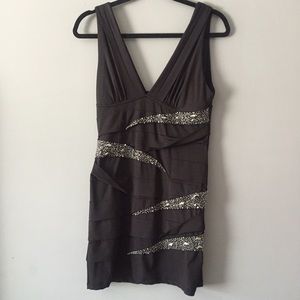 Black Mini Dress with Silver Beading