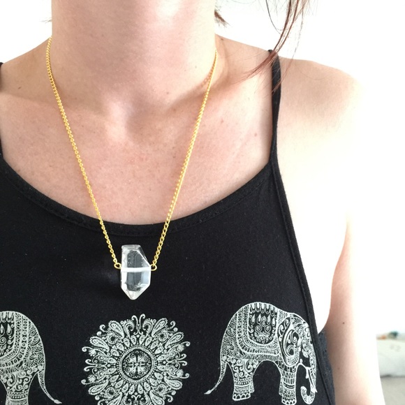 Clear Quartz Point Gold Plated Necklace