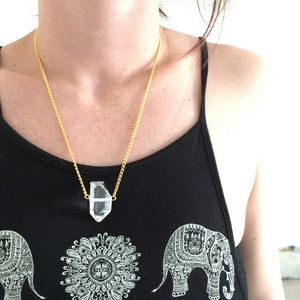 Clear Quartz Point Gold Plated Necklace