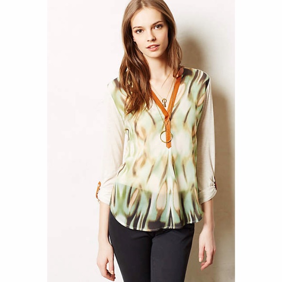 Anthro Long Sleeve Top with Vegan Leather Details