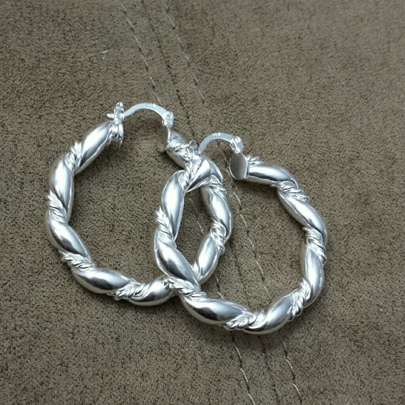 Silver twisted hoop earrings