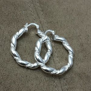 Silver twisted hoop earrings