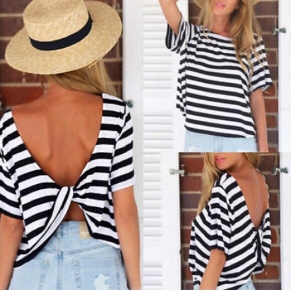 Tops - Striped twist top black white blouse tee
