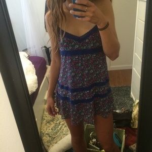 Floral Dress with Blue Lace Detailing