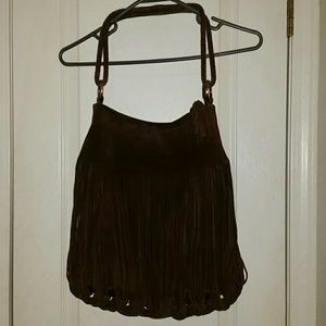 Sondra Roberts Brown Suede Purse with Fringe