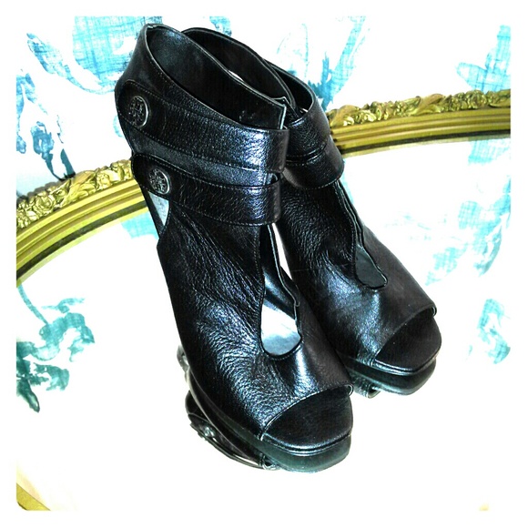 Black Fergie Open Toe Heels