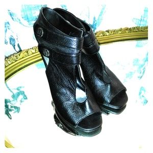 Black Fergie Open Toe Heels