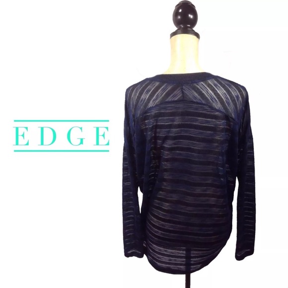 Edge Navy Black Striped Sheer High Low Sweater - Picture 2 of 4
