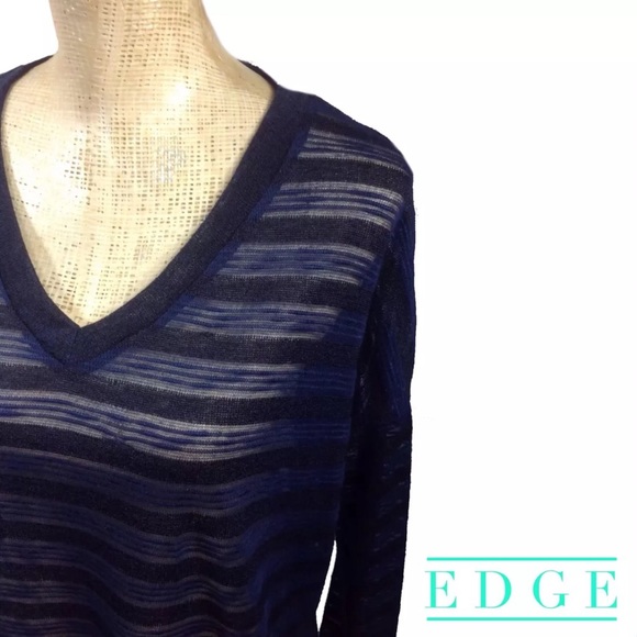 Edge Navy Black Striped Sheer High Low Sweater - Picture 3 of 4