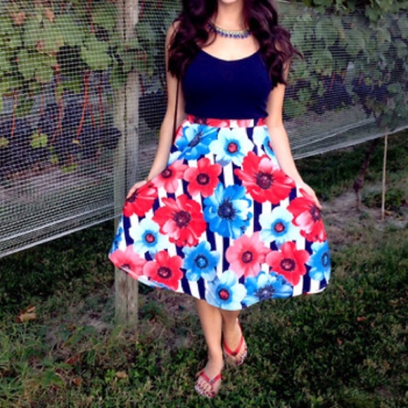 Bea and Dot bright floral and striped skirt