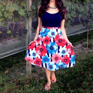 Bea and Dot bright floral and striped skirt