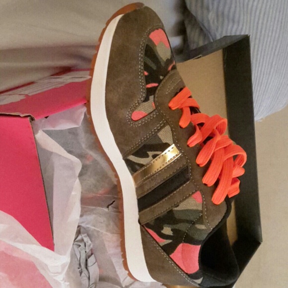 Orange canvas camouflage style tennis shoes