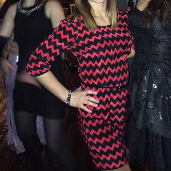 Red and black chevron dress