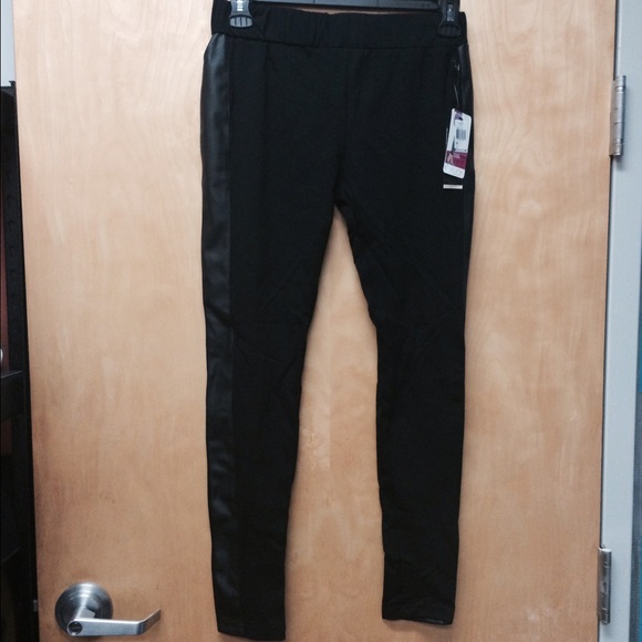 Fylo black leggings with faux leather side strip.