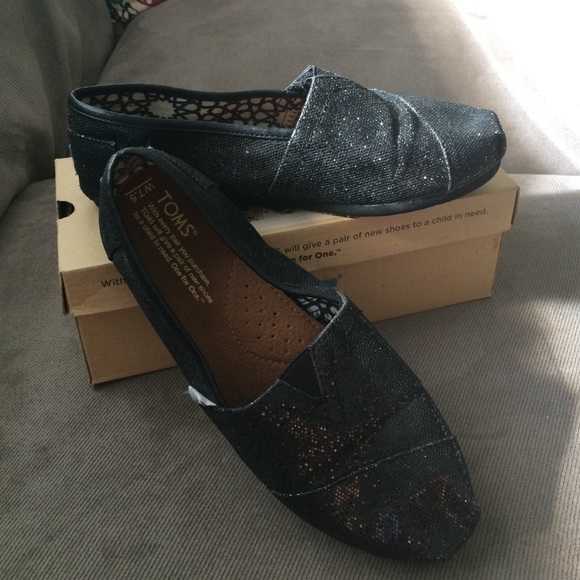TOMS - Black, Classic Glitter Slip-on