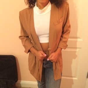 Brown Padded Shoulder Blazer