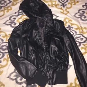Hooded leather jacket
