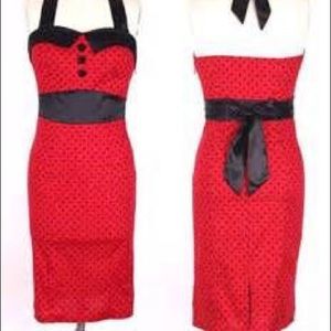 40s-era Style Red Pinup Dress w/ Black Polka Dots