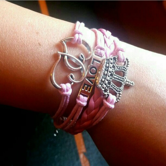 Pink Heart, Love & Princess Crown Bracelet