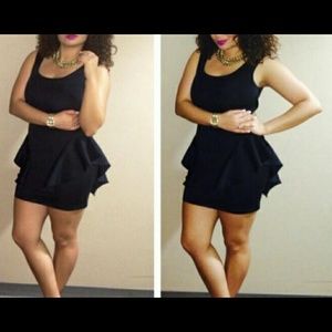 SEXY BLACK DRESS WITH SIDE RUFFLE